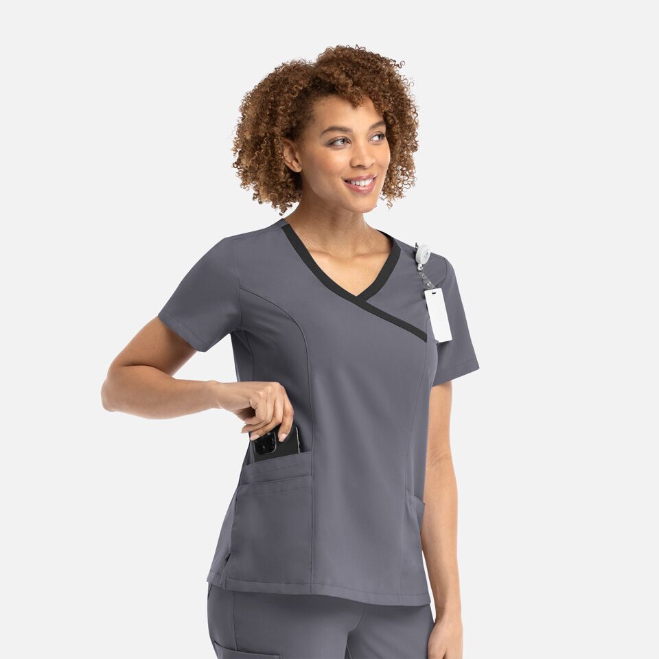 Momentum-by-Maevn_5004-WomensMockWrapTopWithContrastTrim-Pewter-PEW-01-Maevn-Scrubs.jpg Momentum by Maevn 5004 WomensMockWrapTopWithContrastTrim Pewter PEW 01 Maevn Scrubs